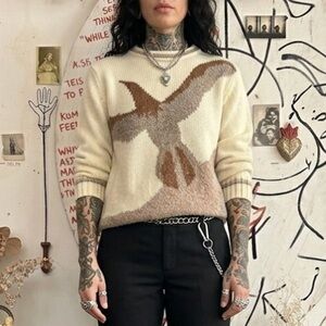 Vintage 80s St Raphael Chunky Knit Bird Sweater